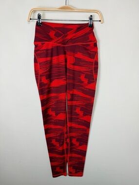 Alphalete Cross Waist Red Leggings Size Small High Rise Gym Workout Abstract